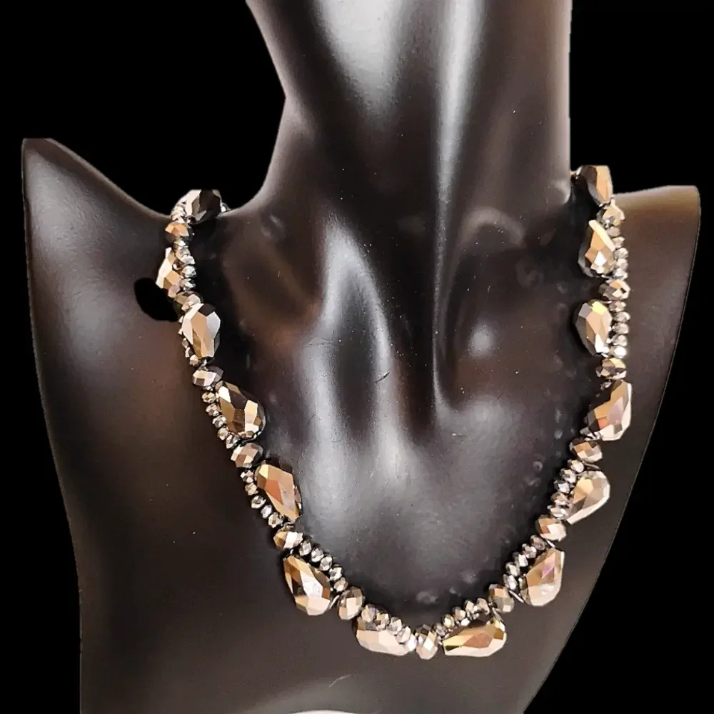 Vintage Smokey Mirrored Twisted‎ Bead Necklace